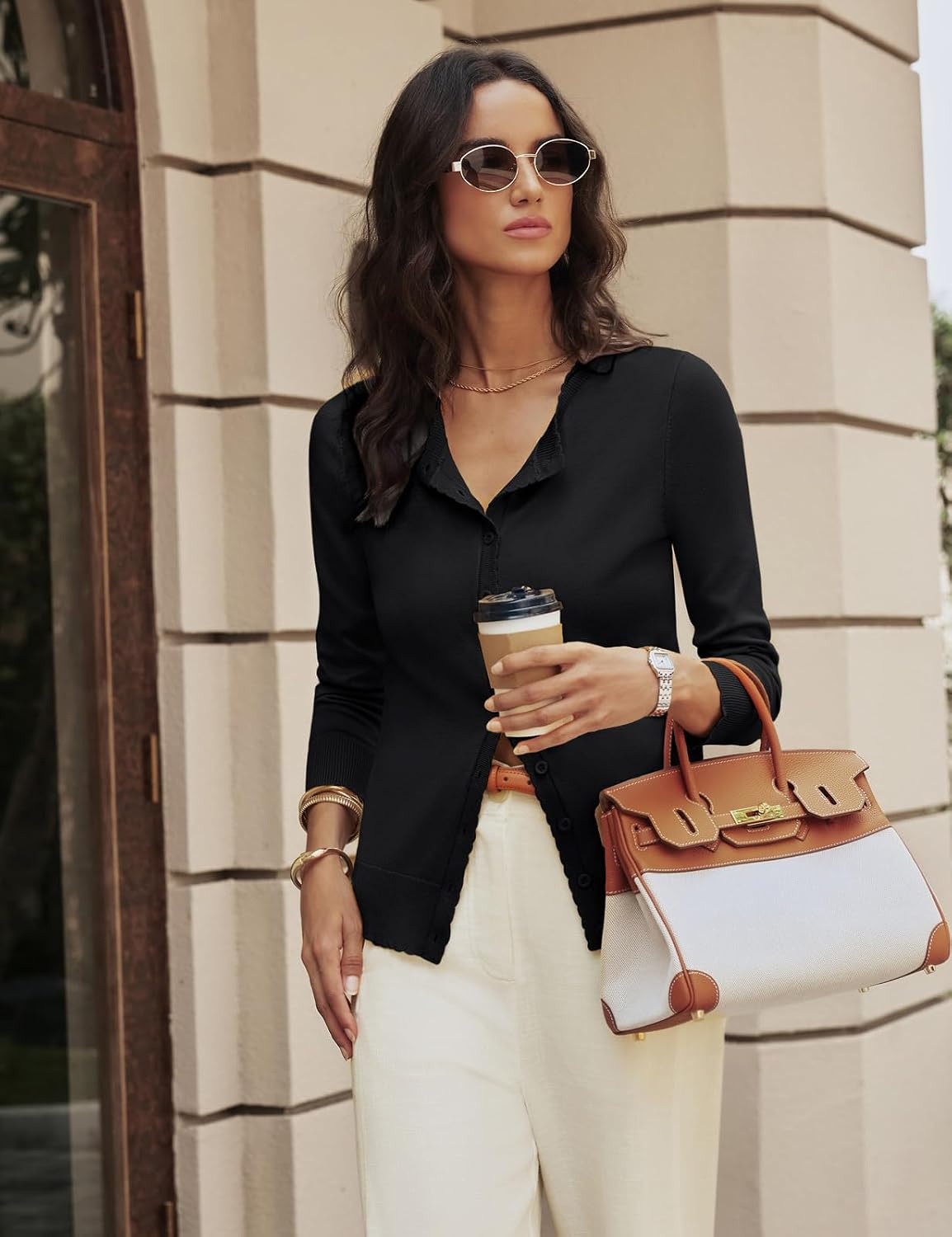 image:imageGRACE KARIN Women 2026 Lightweight Long Sleeve Fall Cardigan Sweaters Longsleeve Silhouette Full Front Buttonup Closure Casual Outfits for Fall amp Winter Daily WearBlack