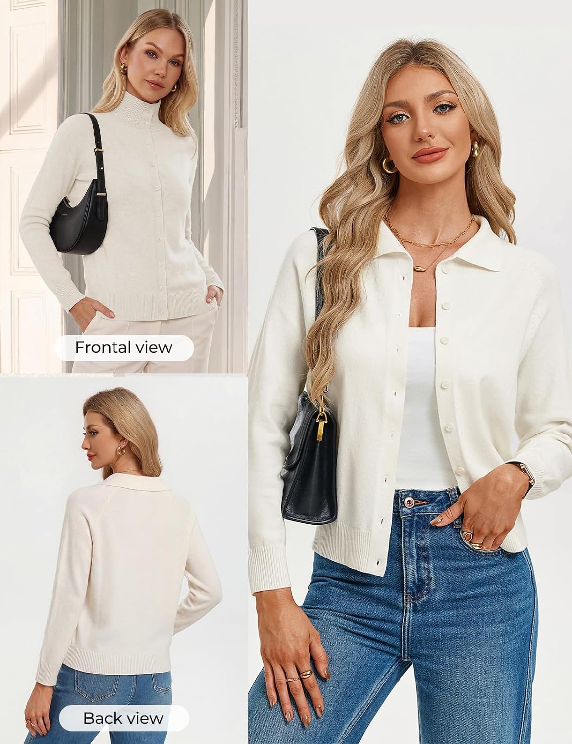 image:imageGRACE KARIN Women Lightweight Cardigan Sweaters Fall Teacher Outfits Collared Button Up Sweater Jackets High Neck Long Sleeve Cardigans 2026 Business Outfits Old Money Quiet Luxury SweaterCream White
