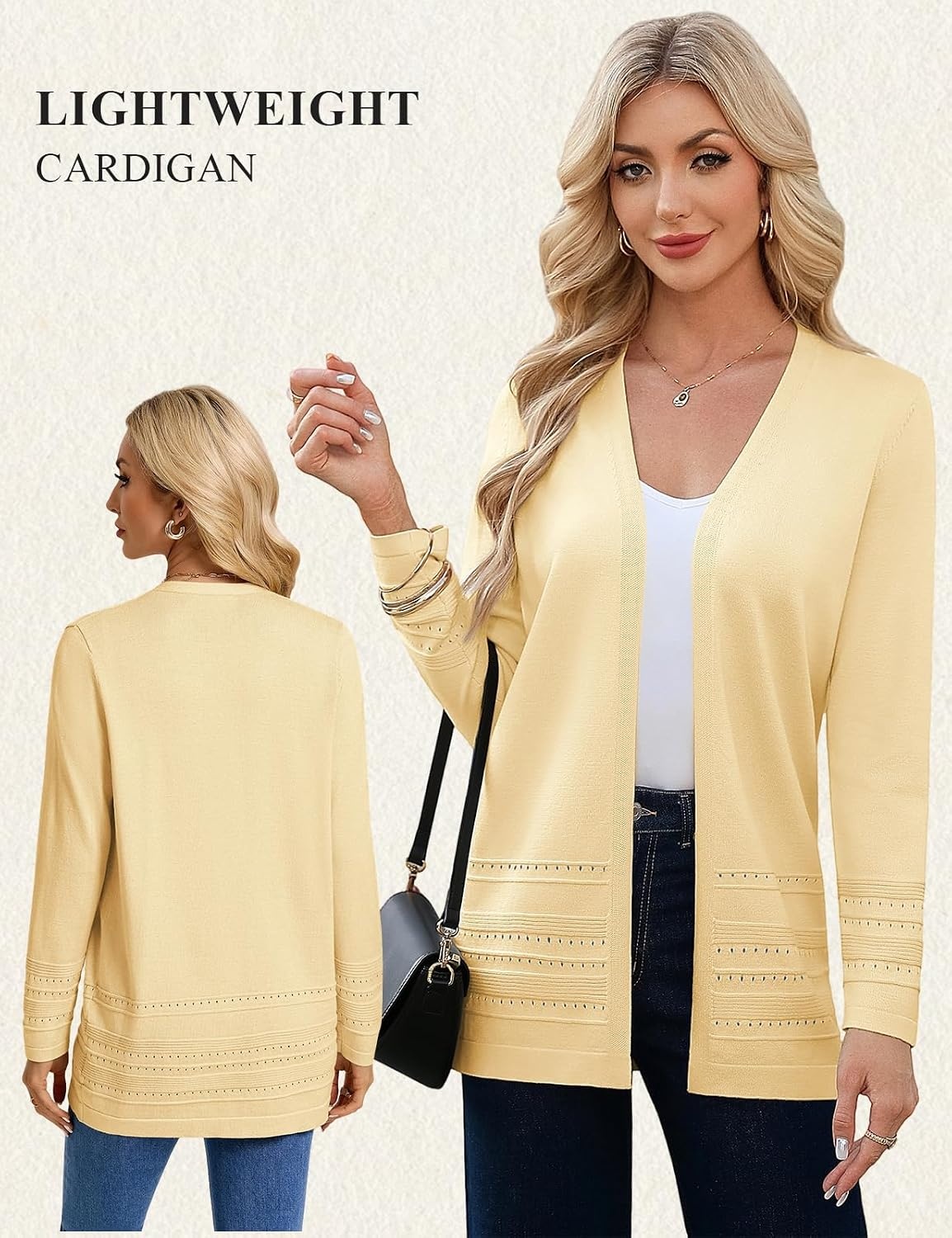 image:imageGRACE KARIN Women Long Cardigan Sweaters 2026 Fall Fashion Teacher Outfits Open Front Long Sleeve V Neck Cardigan Duster Cardigans for Women Crochet Sweater Business Casual OutfitsYellow