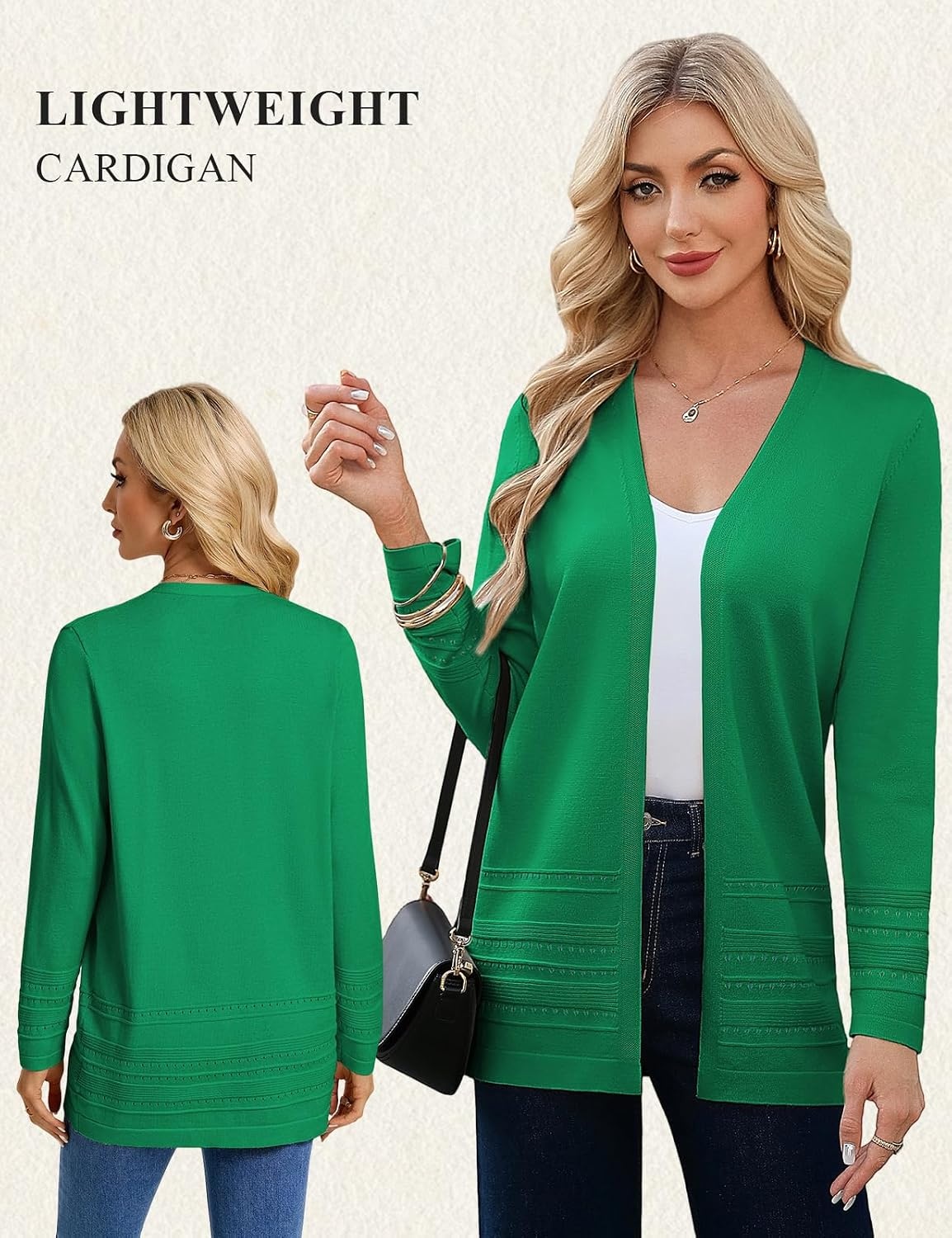 image:imageGRACE KARIN Women Long Cardigan Sweaters 2026 Fall Fashion Teacher Outfits Open Front Long Sleeve V Neck Cardigan Duster Cardigans for Women Crochet Sweater Business Casual OutfitsGreen