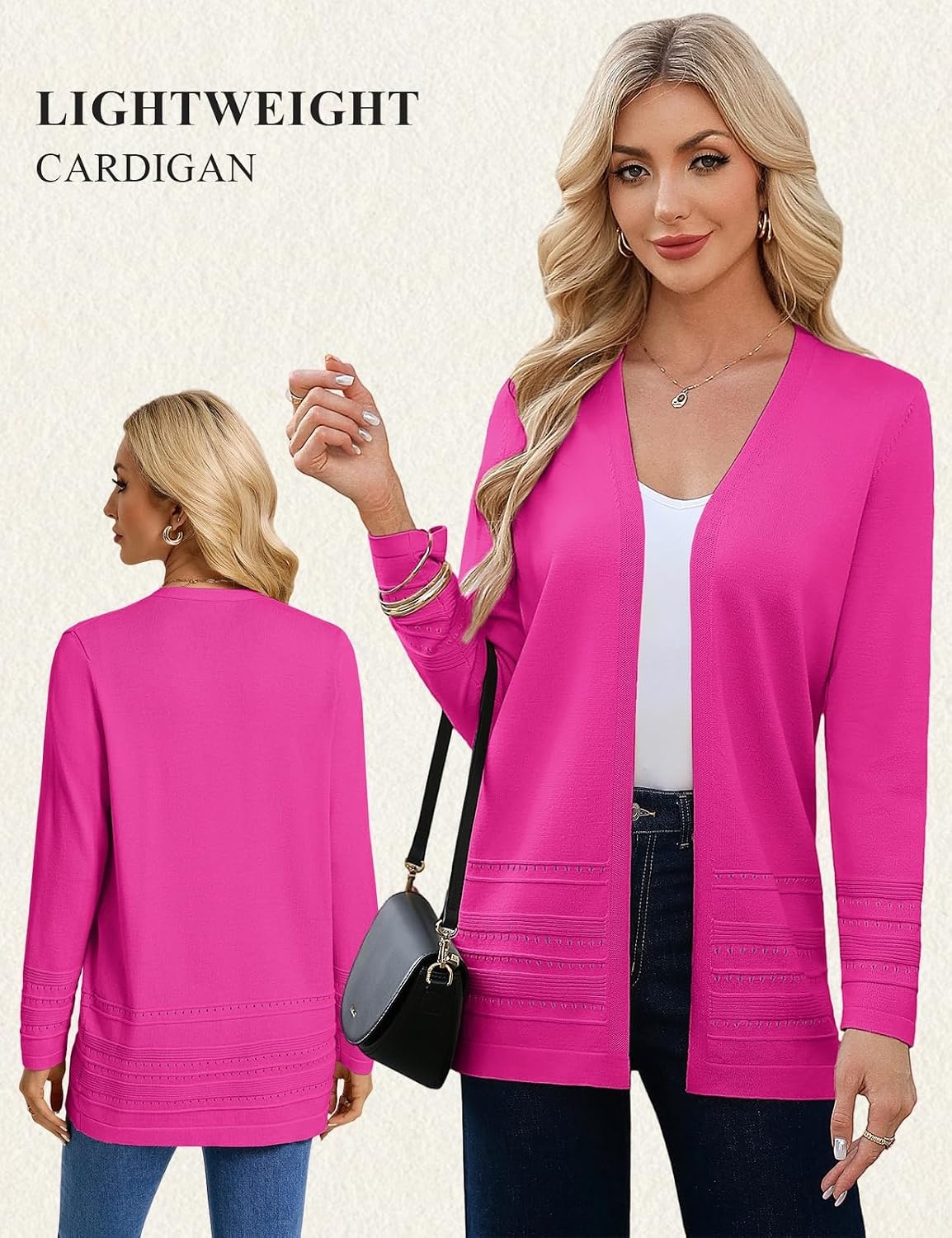 image:imageGRACE KARIN Women Long Cardigan Sweaters 2026 Fall Fashion Teacher Outfits Open Front Long Sleeve V Neck Cardigan Duster Cardigans for Women Crochet Sweater Business Casual OutfitsRose Red