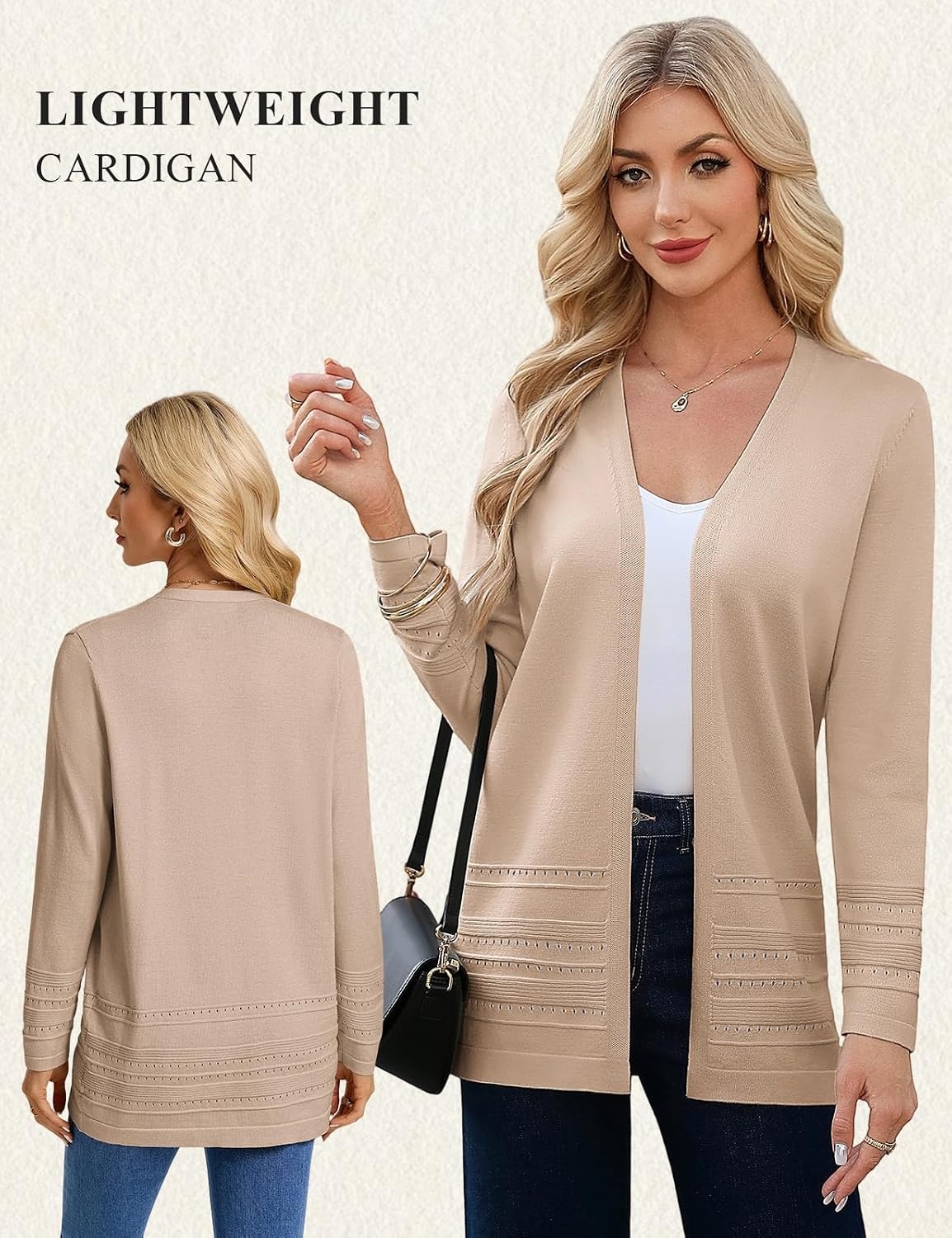image:imageGRACE KARIN Women Long Cardigan Sweaters 2026 Fall Fashion Teacher Outfits Open Front Long Sleeve V Neck Cardigan Duster Cardigans for Women Crochet Sweater Business Casual OutfitsKhaki
