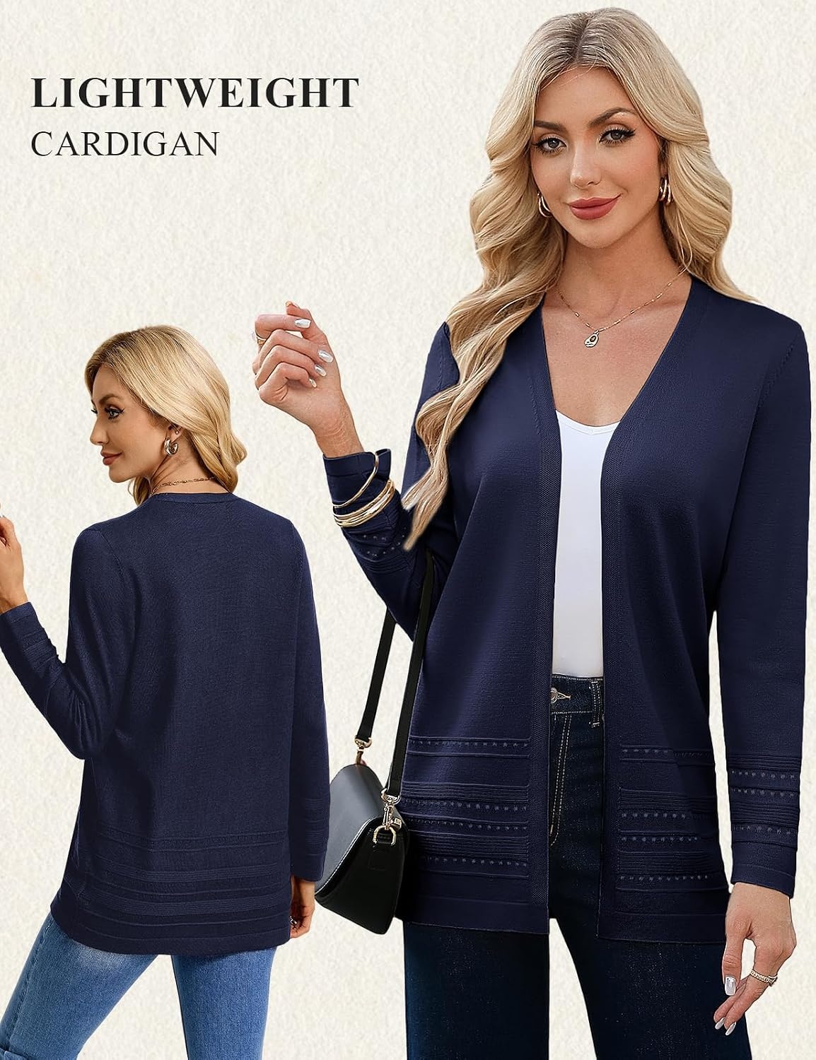 image:imageGRACE KARIN Women Long Cardigan Sweaters 2026 Fall Fashion Teacher Outfits Open Front Long Sleeve V Neck Cardigan Duster Cardigans for Women Crochet Sweater Business Casual OutfitsNavy Blue