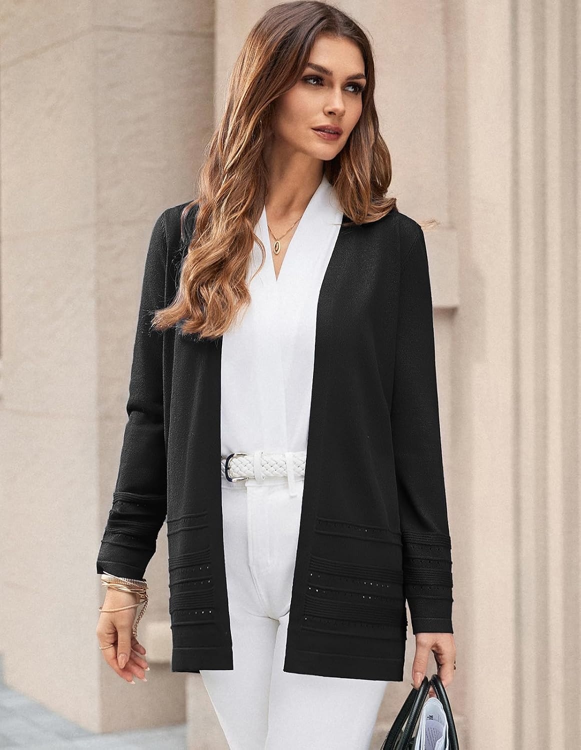 image:imageGRACE KARIN Women Long Cardigan Sweaters 2026 Fall Fashion Teacher Outfits Open Front Long Sleeve V Neck Cardigan Duster Cardigans for Women Crochet Sweater Business Casual OutfitsBlack