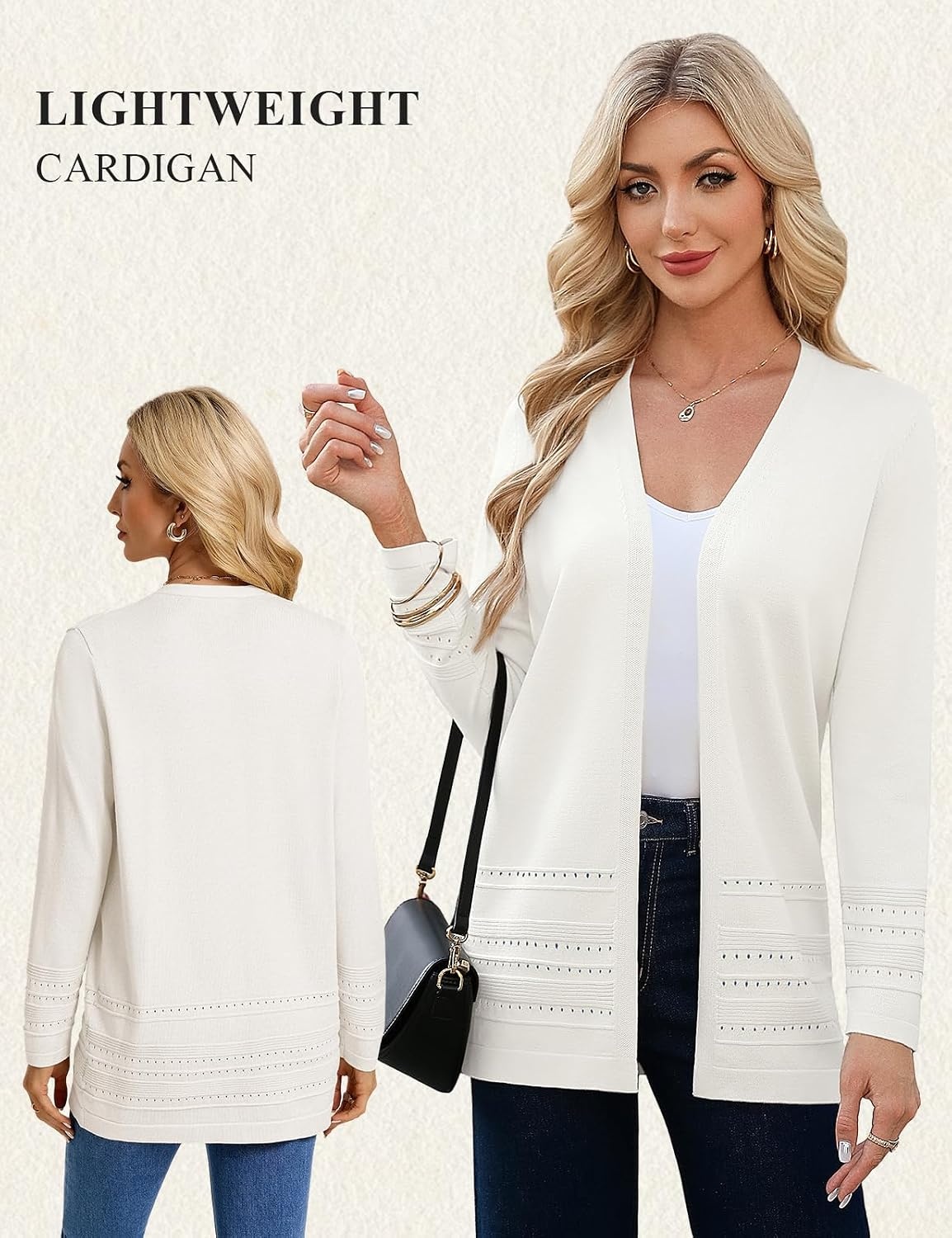 image:imageGRACE KARIN Women Long Cardigan Sweaters 2026 Fall Fashion Teacher Outfits Open Front Long Sleeve V Neck Cardigan Duster Cardigans for Women Crochet Sweater Business Casual OutfitsWhite