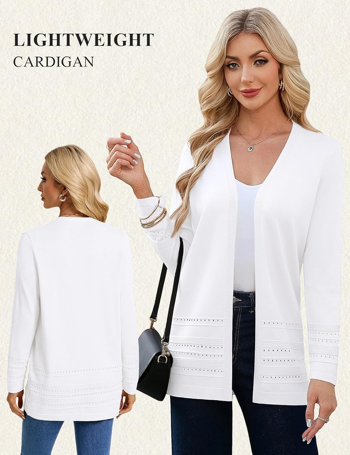 image:imageGRACE KARIN Women Long Cardigan Sweaters 2026 Fall Fashion Teacher Outfits Open Front Long Sleeve V Neck Cardigan Duster Cardigans for Women Crochet Sweater Business Casual Outfits1white