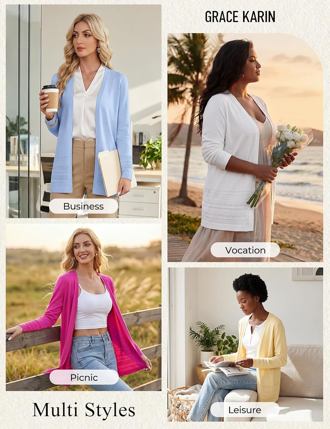 image:imageGRACE KARIN Women Long Cardigan Sweaters 2026 Fall Fashion Teacher Outfits Open Front Long Sleeve V Neck Cardigan Duster Cardigans for Women Crochet Sweater Business Casual Outfits1white