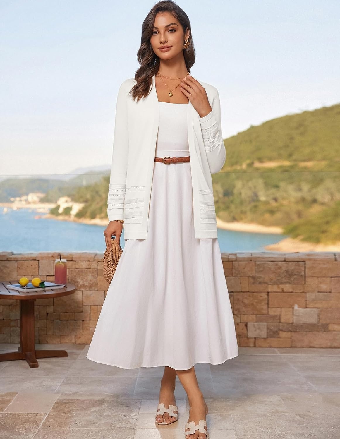 image:imageGRACE KARIN Women Long Cardigan Sweaters 2026 Fall Fashion Teacher Outfits Open Front Long Sleeve V Neck Cardigan Duster Cardigans for Women Crochet Sweater Business Casual OutfitsWhite