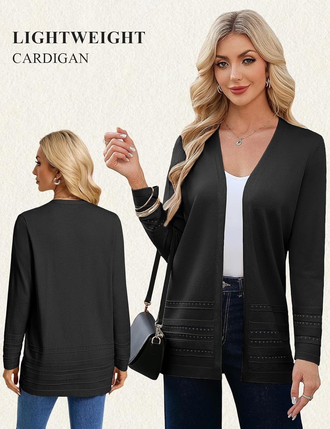 image:imageGRACE KARIN Women Long Cardigan Sweaters 2026 Fall Fashion Teacher Outfits Open Front Long Sleeve V Neck Cardigan Duster Cardigans for Women Crochet Sweater Business Casual OutfitsBlack
