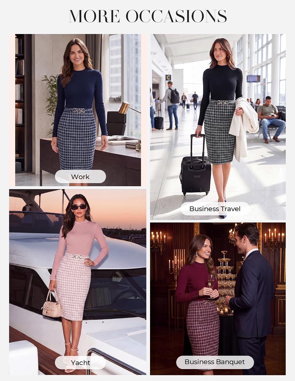 image:imageGRACE KARIN Women Long Sleeve Work Business Pencil Tweed Dress Mock Neck Knit TopSheath Bodycon Mini DressBusiness CausalProfessional OfficeChurchFuneralCocktailPink