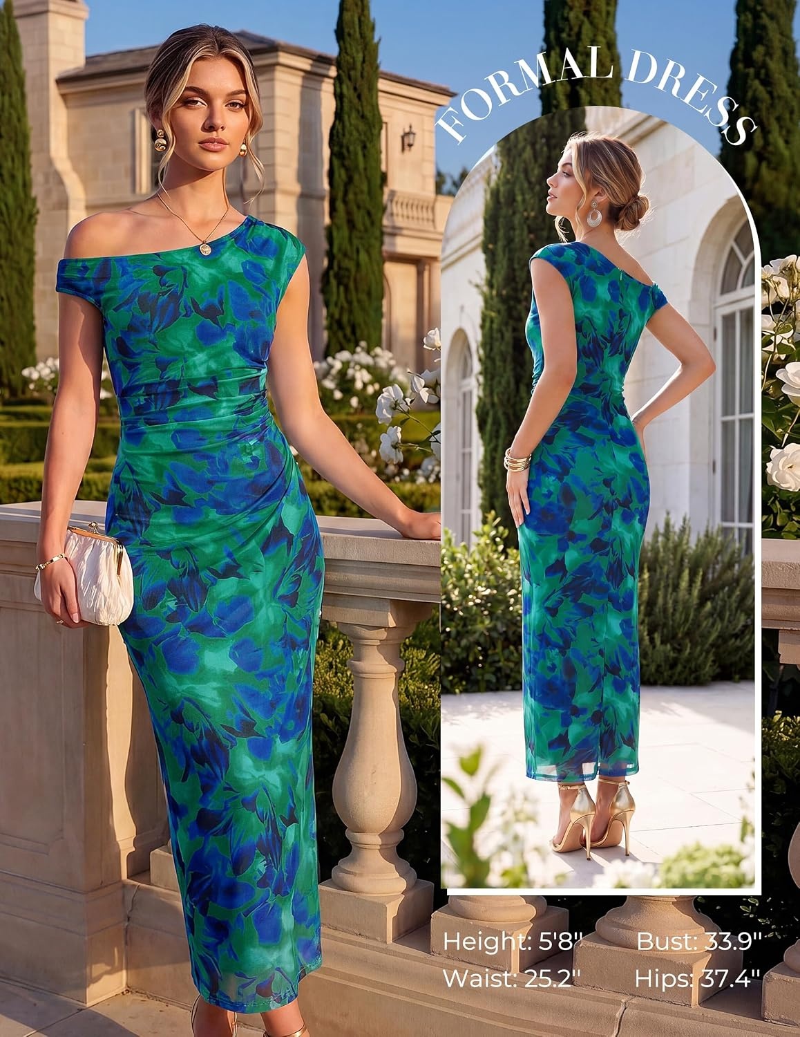 image:imageGRACE KARIN Women One Shoulder Bodycon Floral Wedding Guest Cocktail Dress Elegant Ruched MaxiStretchy MeshBack slitSuitable for FormalEvening PartyPromBridal ShowerSummerFallFloral Lake Blue