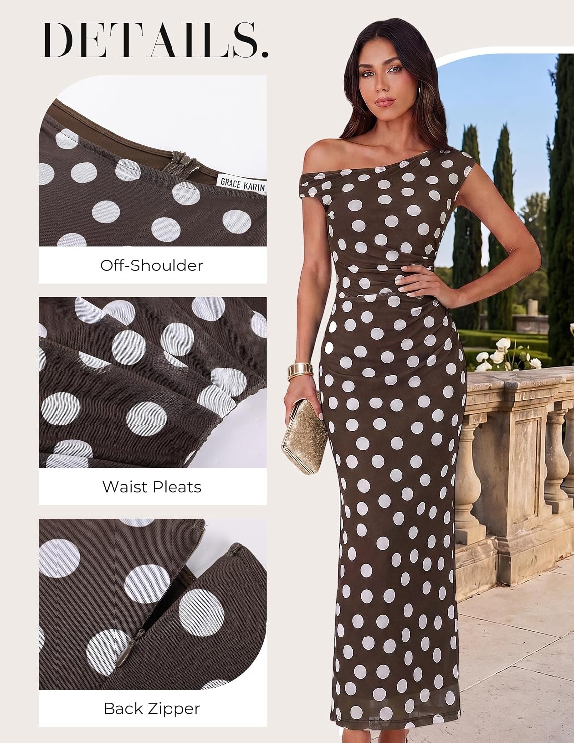 image:imageGRACE KARIN Women One Shoulder Bodycon Floral Wedding Guest Cocktail Dress Elegant Ruched MaxiStretchy MeshBack slitSuitable for FormalEvening PartyPromBridal ShowerSummerFallBrown