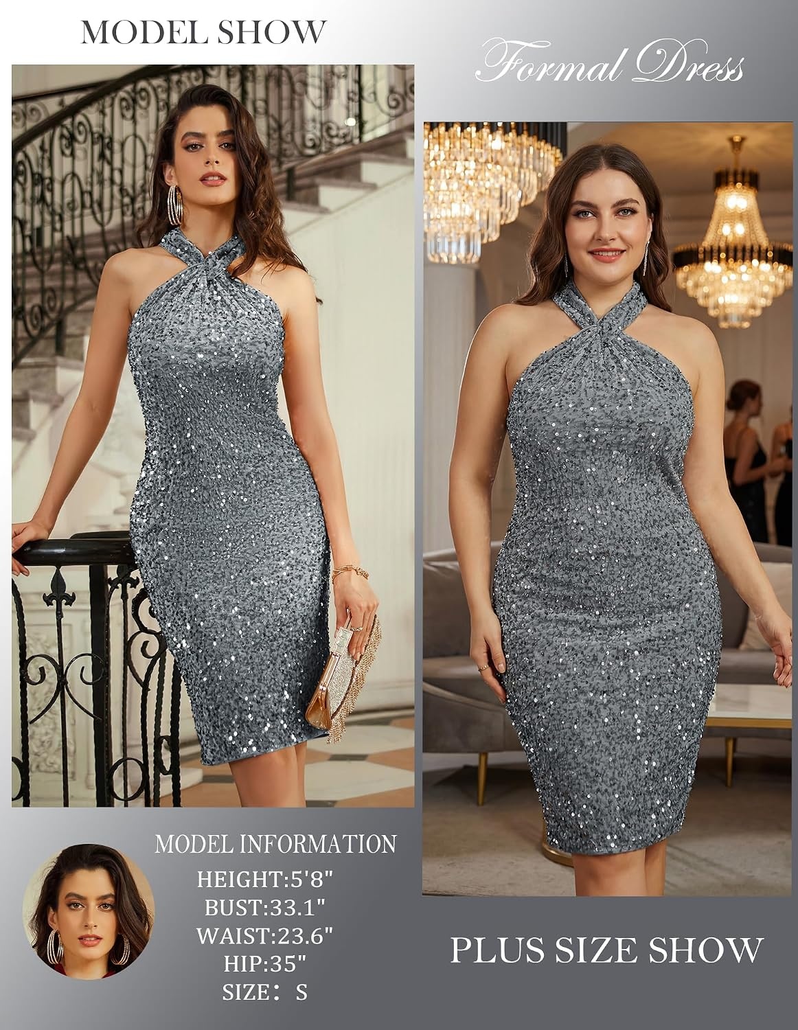 image:imageGRACE KARIN Women Short Sequin DressSparkly Cocktail Bodycon Dresses SleevelessHalterVelvetGlitterSheathMiniKnee LengthSuitable for SpringFallWinterPartyFestivalClubGiftDark Gray