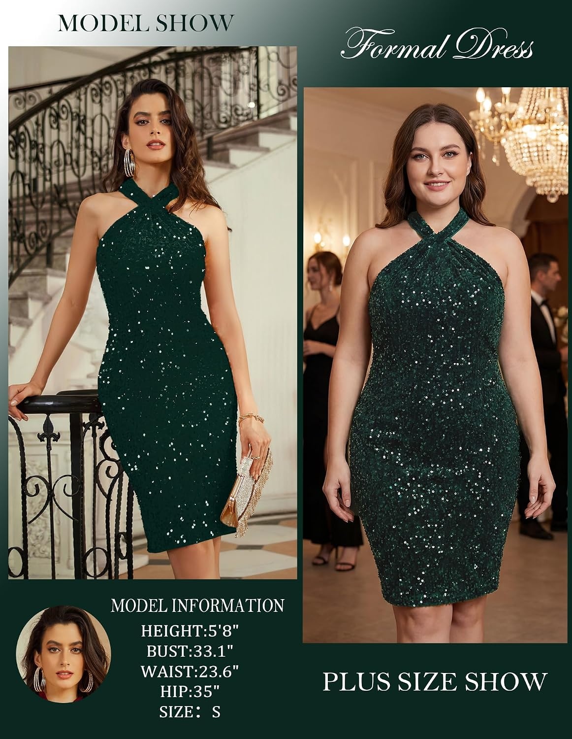 image:imageGRACE KARIN Women Short Sequin DressSparkly Cocktail Bodycon Dresses SleevelessHalterVelvetGlitterSheathMiniKnee LengthSuitable for SpringFallWinterPartyFestivalClubGiftDark Green