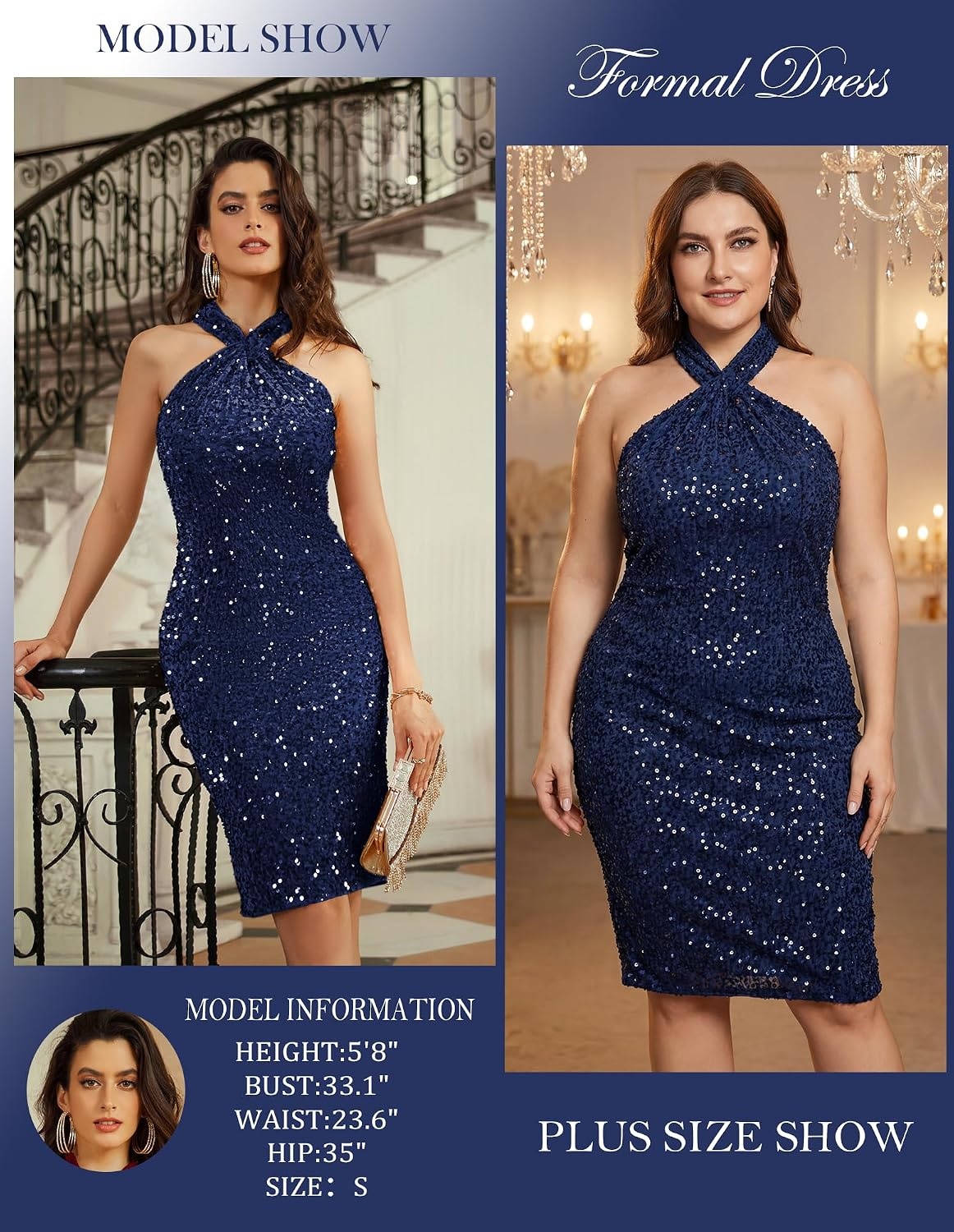 image:imageGRACE KARIN Women Short Sequin DressSparkly Cocktail Bodycon Dresses SleevelessHalterVelvetGlitterSheathMiniKnee LengthSuitable for SpringFallWinterPartyFestivalClubGiftNavy Blue