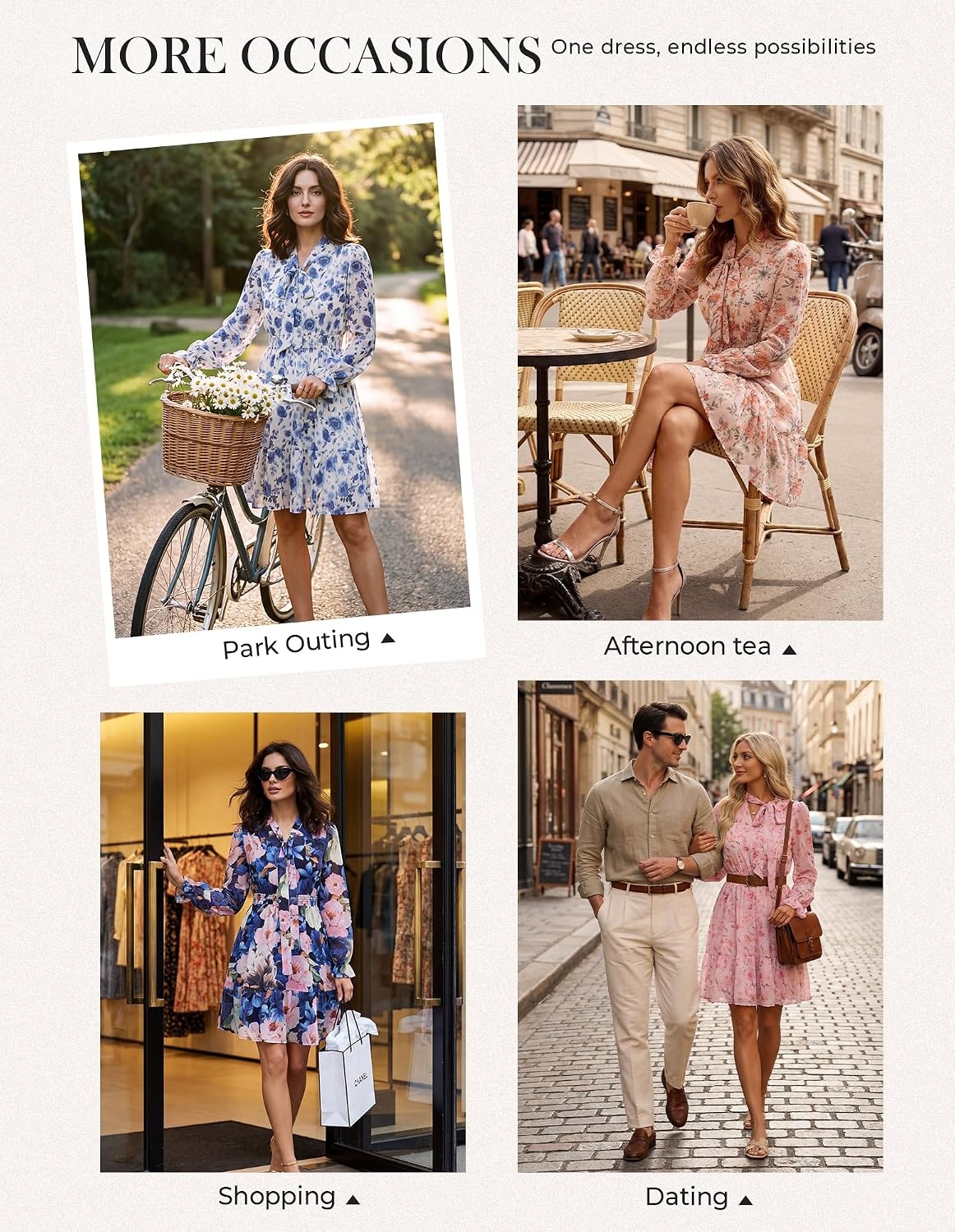 image:imageGRACE KARIN Womens Casual Long Sleeve Chiffon Floral Mini Fall Dresses VNeck with Tie Bows Smocked Waist amp Pockets Flowy Aline Wedding Guest Daily Wear Layer with DenimBlazerWhite Blue