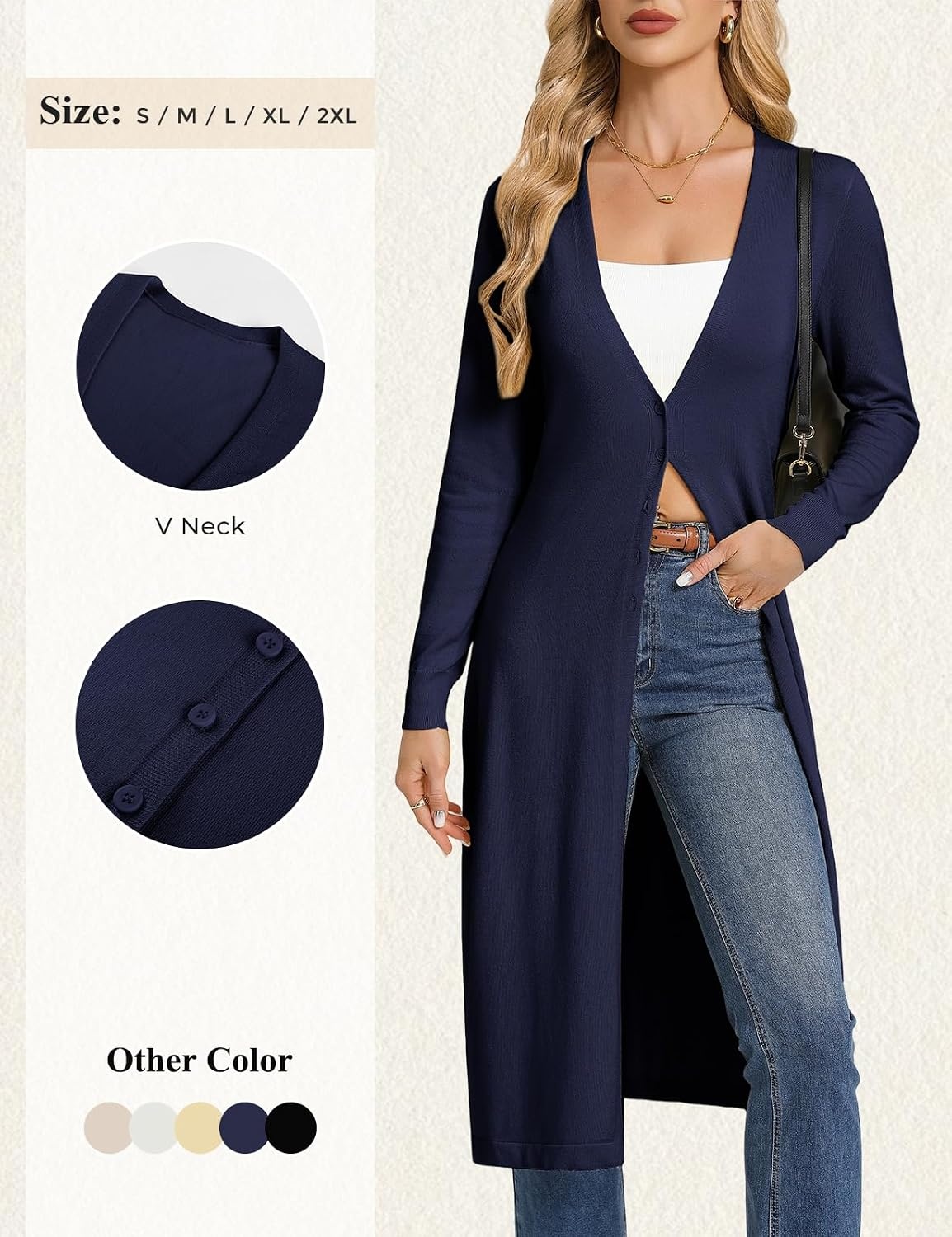 image:imageGRACE KARIN Womens Long Cardigan Trendy Lightweight Knit Dusters Coat V Neck Button Up Sweaters Maxi Dress for Casual Dressy Work 2026 Fall Fashion ClothesNavy Blue