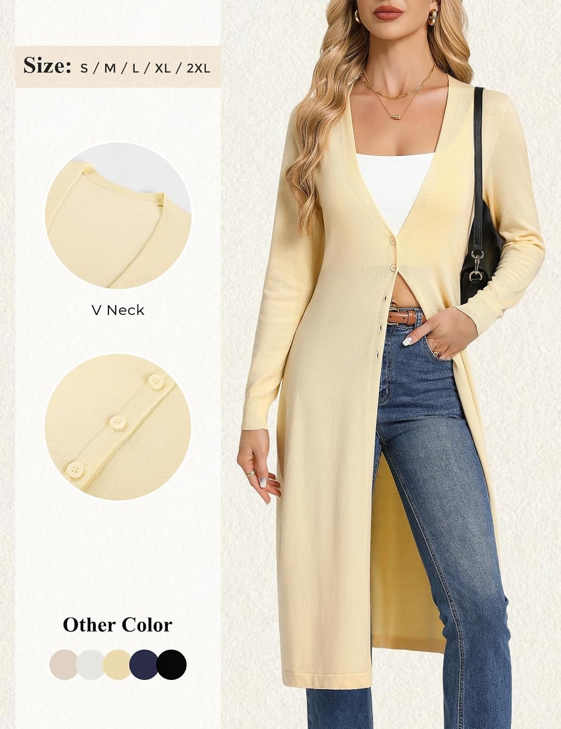 image:imageGRACE KARIN Womens Long Cardigan Trendy Lightweight Knit Dusters Coat V Neck Button Up Sweaters Maxi Dress for Casual Dressy Work 2026 Fall Fashion ClothesYellow