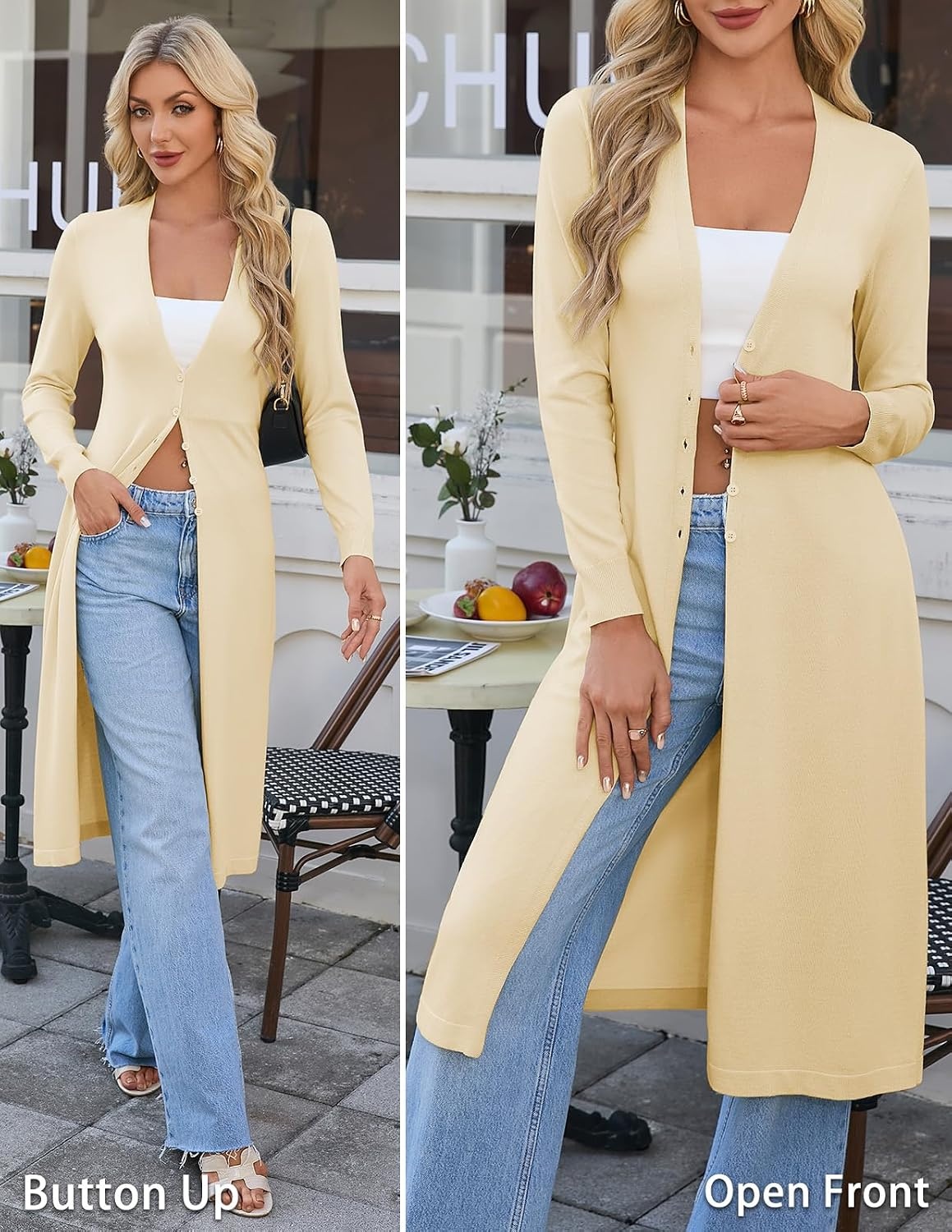 image:imageGRACE KARIN Womens Long Cardigan Trendy Lightweight Knit Dusters Coat V Neck Button Up Sweaters Maxi Dress for Casual Dressy Work 2026 Fall Fashion ClothesYellow