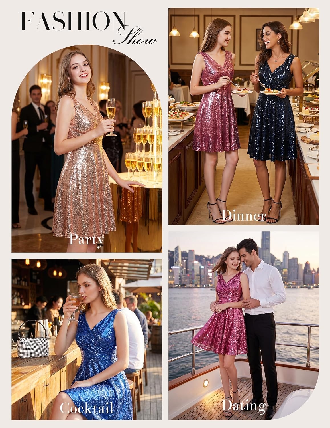 image:imageGRACE KARIN Womens Sparkly Sequin Cocktail Dresses Formal Prom Party A Line Dresses Wedding Guest Glitter Midi DressMulticolor2sequin