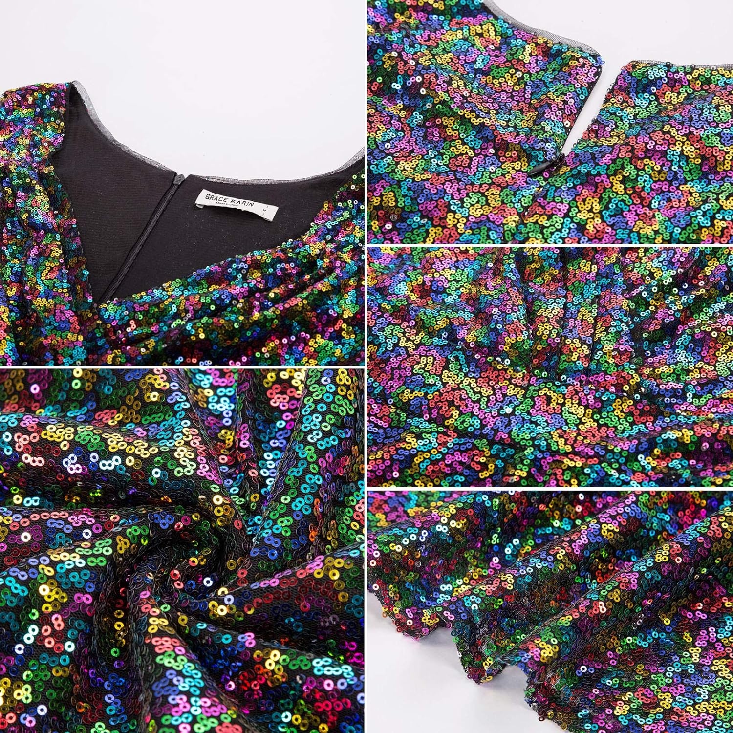 image:imageGRACE KARIN Womens Sparkly Sequin Cocktail Dresses Formal Prom Party A Line Dresses Wedding Guest Glitter Midi DressMulticolor2sequin