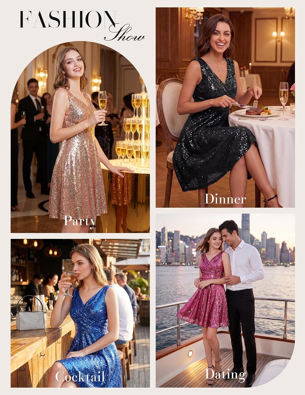 image:imageGRACE KARIN Womens Sparkly Sequin Cocktail Dresses Formal Prom Party A Line Dresses Wedding Guest Glitter Midi DressSlivermultisequin