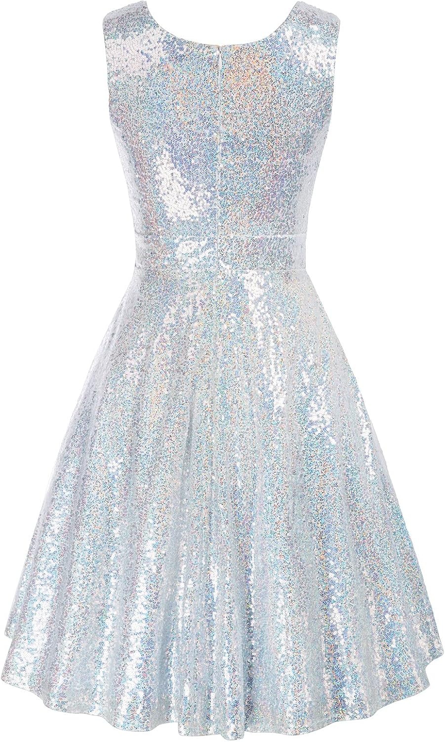 image:imageGRACE KARIN Womens Sparkly Sequin Cocktail Dresses Formal Prom Party A Line Dresses Wedding Guest Glitter Midi DressSlivermultisequin