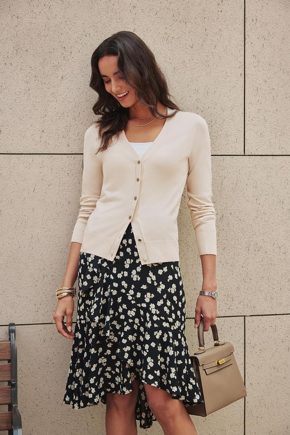 image:imageGrace KACIN Cardigan Sweaters for Women Lightweight Fall Fashion Outfits Button Up Sweater Long Sleeve V Neck Teacher Outfits 2026 Fall Fashion Business Casual Fashion TopsApricot Beige