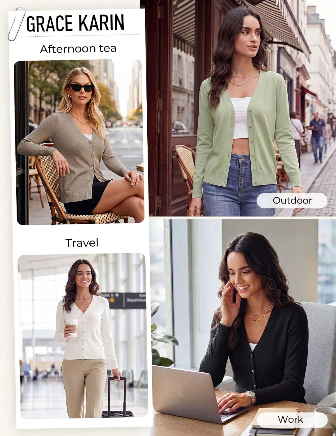 image:imageGrace KACIN Cardigan Sweaters for Women Lightweight Fall Fashion Outfits Button Up Sweater Long Sleeve V Neck Teacher Outfits 2026 Fall Fashion Business Casual Fashion TopsWhite