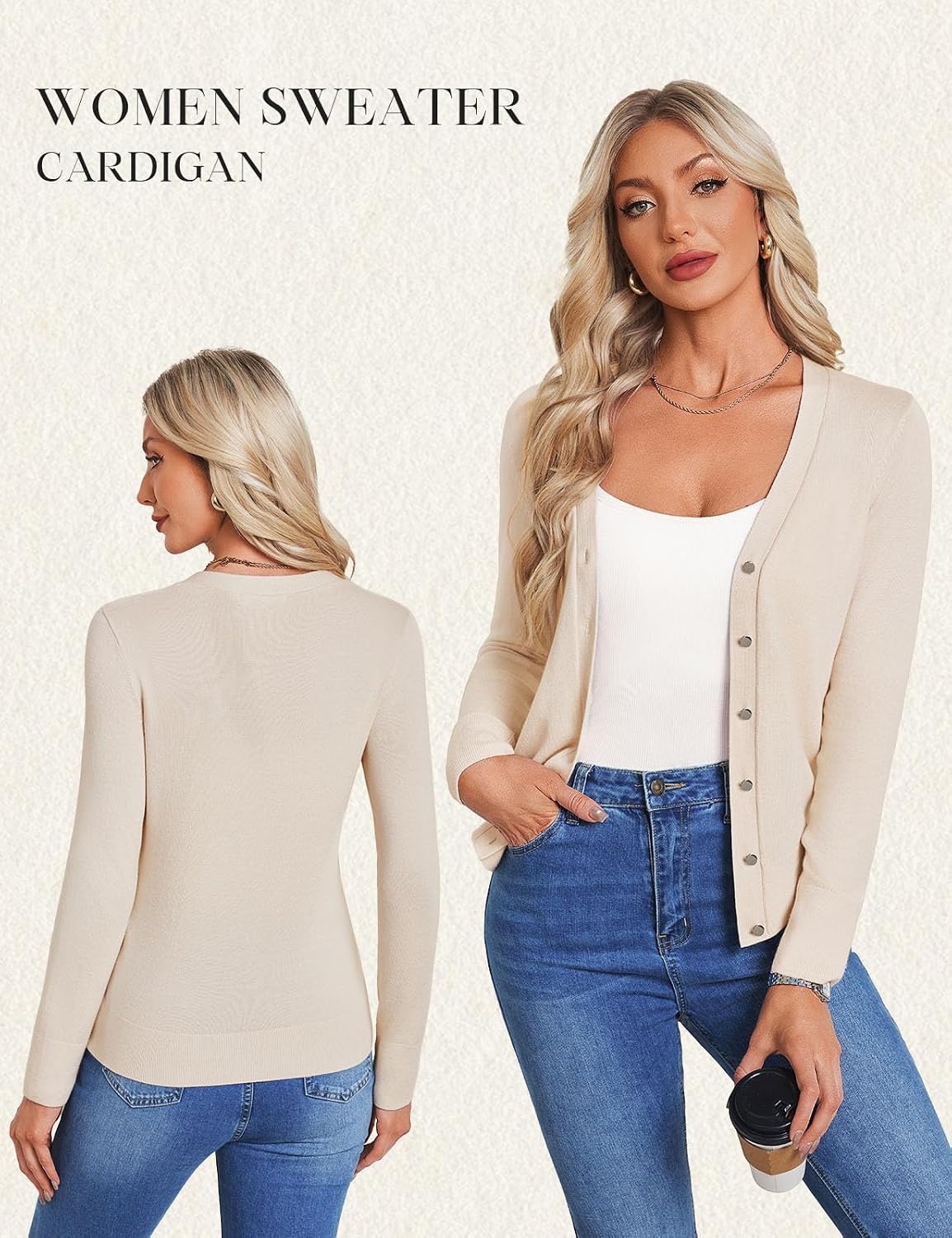 image:imageGrace KACIN Cardigan Sweaters for Women Lightweight Fall Fashion Outfits Button Up Sweater Long Sleeve V Neck Teacher Outfits 2026 Fall Fashion Business Casual Fashion TopsApricot Beige
