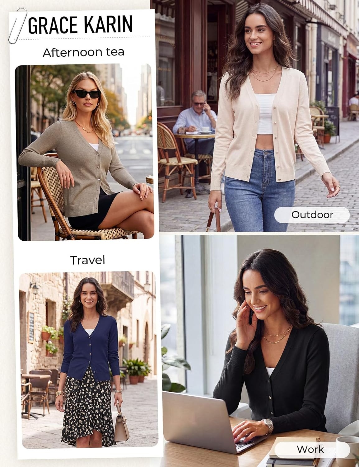 image:imageGrace KACIN Cardigan Sweaters for Women Lightweight Fall Fashion Outfits Button Up Sweater Long Sleeve V Neck Teacher Outfits 2026 Fall Fashion Business Casual Fashion TopsApricot Beige