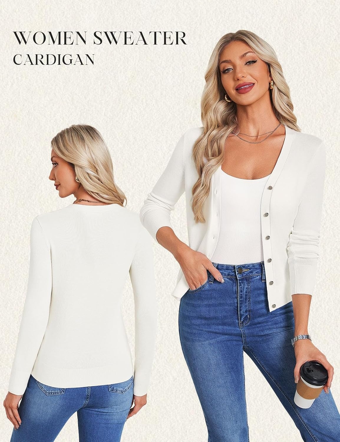 image:imageGrace KACIN Cardigan Sweaters for Women Lightweight Fall Fashion Outfits Button Up Sweater Long Sleeve V Neck Teacher Outfits 2026 Fall Fashion Business Casual Fashion TopsWhite