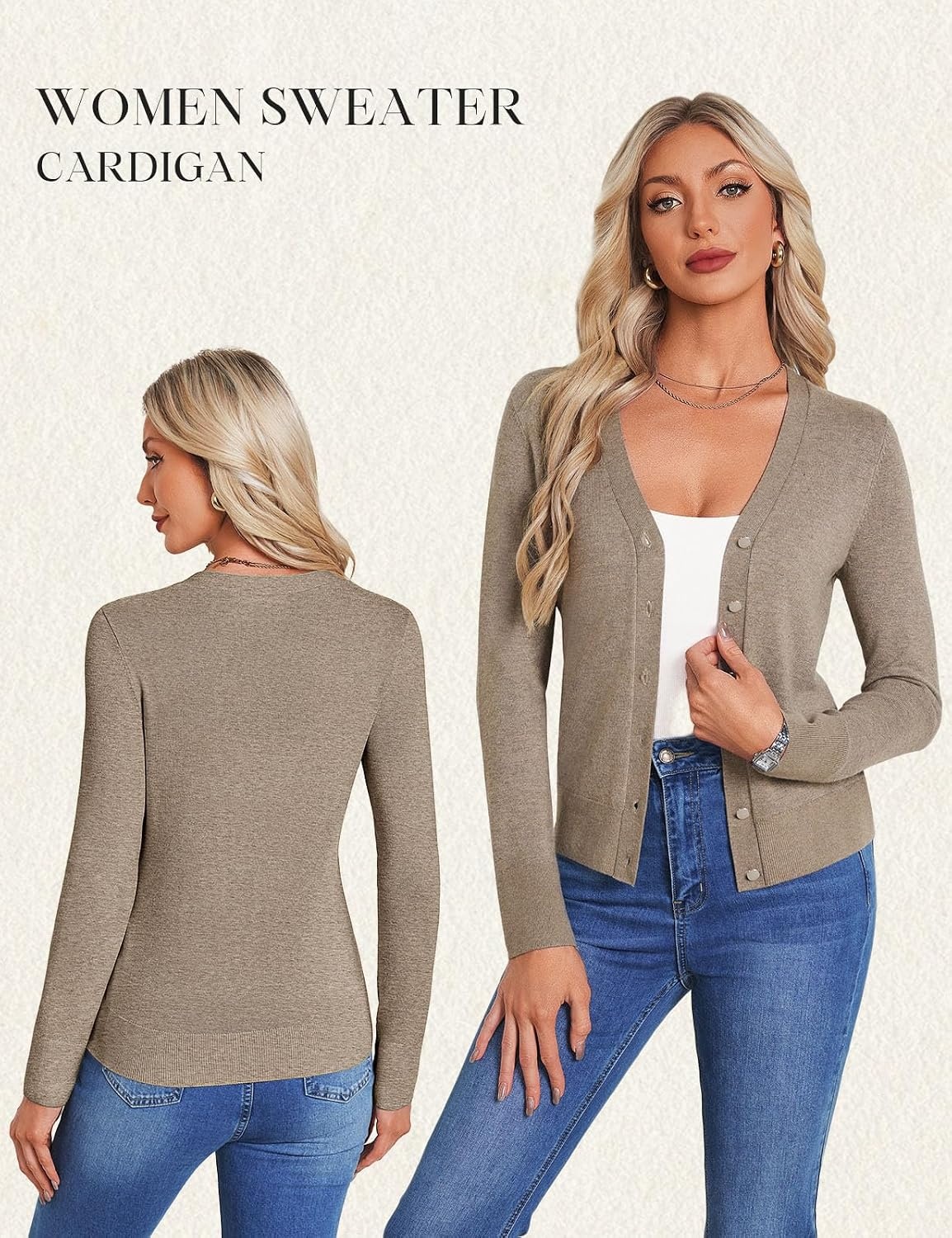 image:imageGrace KACIN Cardigan Sweaters for Women Lightweight Fall Fashion Outfits Button Up Sweater Long Sleeve V Neck Teacher Outfits 2026 Fall Fashion Business Casual Fashion TopsKhaki