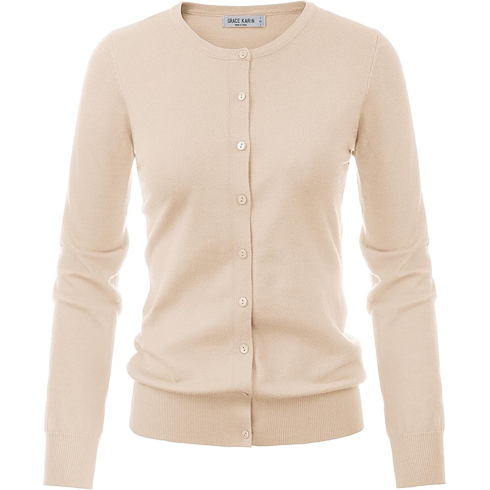 image:imageGRACE KARIN Button Up Sweaters for Women Long Sleeve Cardigans Lightweight Knit Cardigan Trendy Pale Apricot S