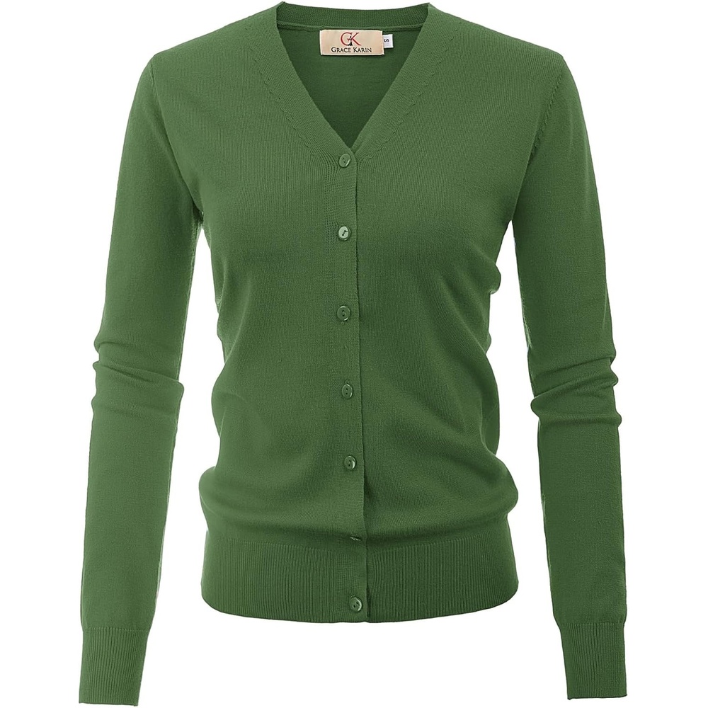 image:imageGRACE KARIN Cardigan Sweater for Women V Neck Lightweight Knit Fall Outfits Button Up Sweaters Long Sleeve Basic Soft Clothes Business Casual Fashion Tops for Work DailyMedium Green