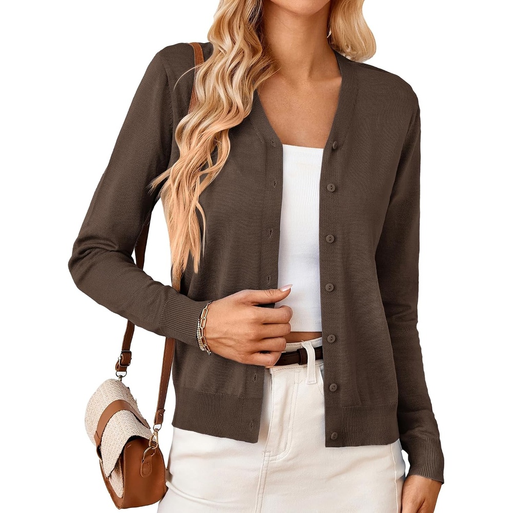 image:imageGRACE KARIN Cardigan Sweater for Women V Neck Lightweight Knit Fall Outfits Button Up Sweaters Long Sleeve Basic Soft Clothes Business Casual Fashion Tops for Work DailyCoffee