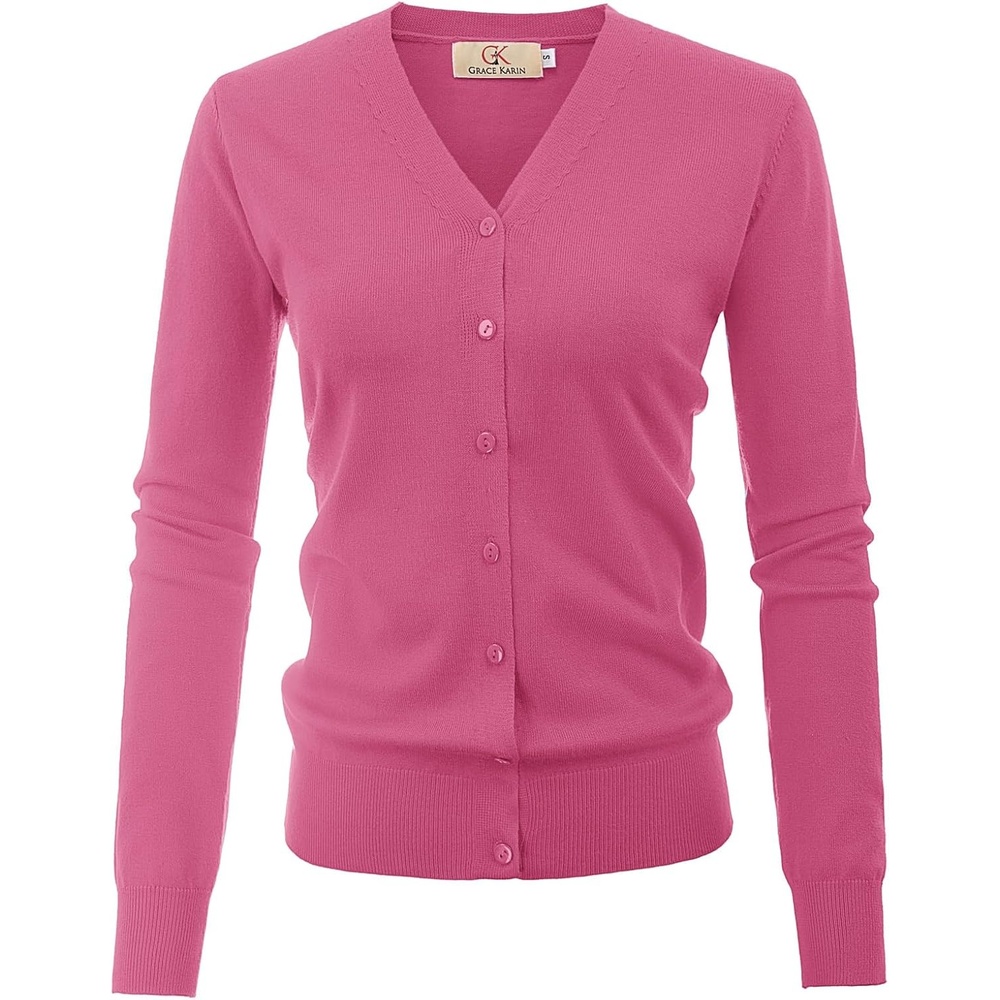 image:imageGRACE KARIN Cardigan Sweater for Women V Neck Lightweight Knit Fall Outfits Button Up Sweaters Long Sleeve Basic Soft Clothes Business Casual Fashion Tops for Work DailyHot Deep Pink
