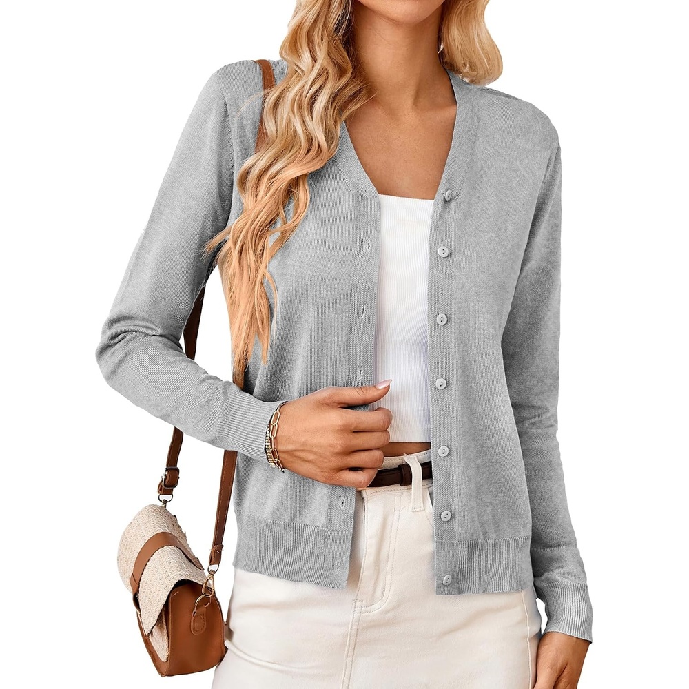 image:imageGRACE KARIN Cardigan Sweater for Women V Neck Lightweight Knit Fall Outfits Button Up Sweaters Long Sleeve Basic Soft Clothes Business Casual Fashion Tops for Work DailyLight Grey