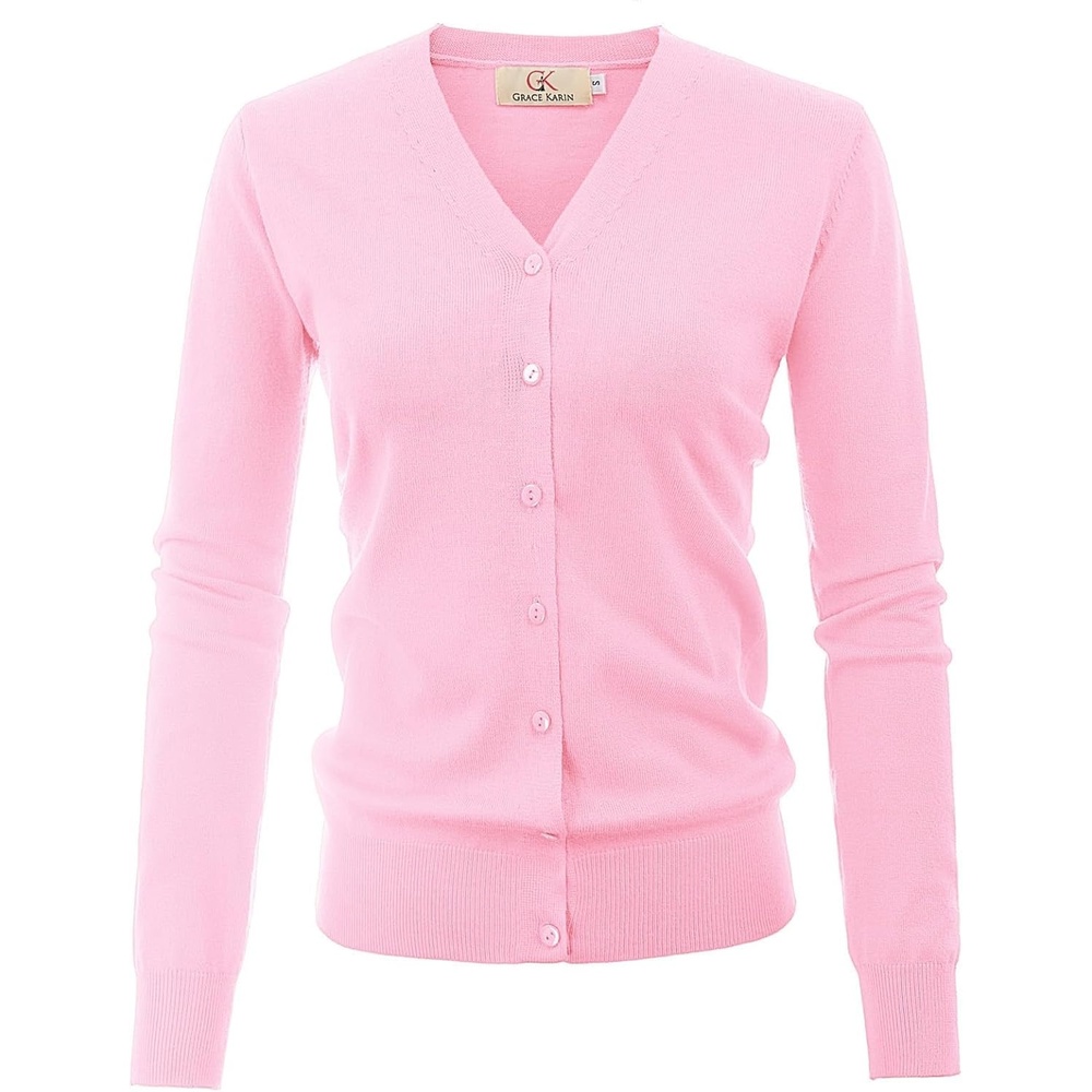 image:imageGRACE KARIN Cardigan Sweater for Women V Neck Lightweight Knit Fall Outfits Button Up Sweaters Long Sleeve Basic Soft Clothes Business Casual Fashion Tops for Work DailyPink