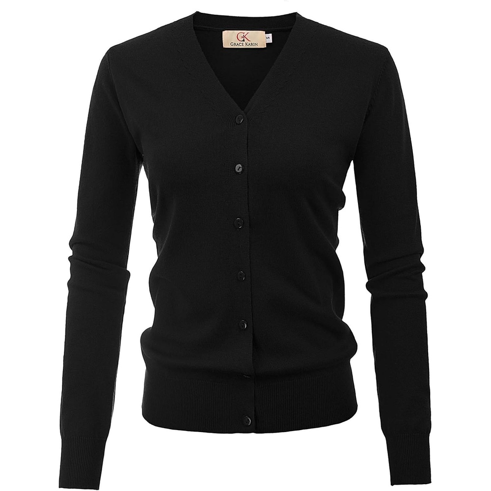 image:imageGRACE KARIN Cardigan Sweater for Women V Neck Lightweight Knit Fall Outfits Button Up Sweaters Long Sleeve Basic Soft Clothes Business Casual Fashion Tops for Work DailyBlack