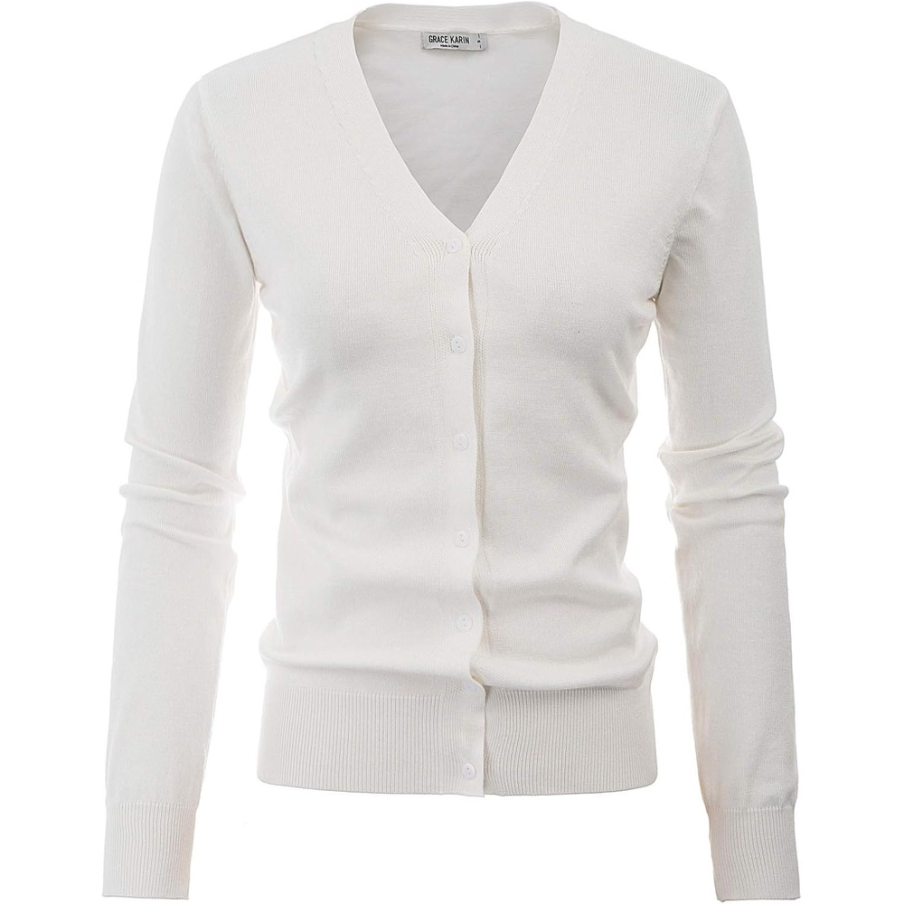 image:imageGRACE KARIN Cardigan Sweater for Women V Neck Lightweight Knit Fall Outfits Button Up Sweaters Long Sleeve Basic Soft Clothes Business Casual Fashion Tops for Work DailyIvory