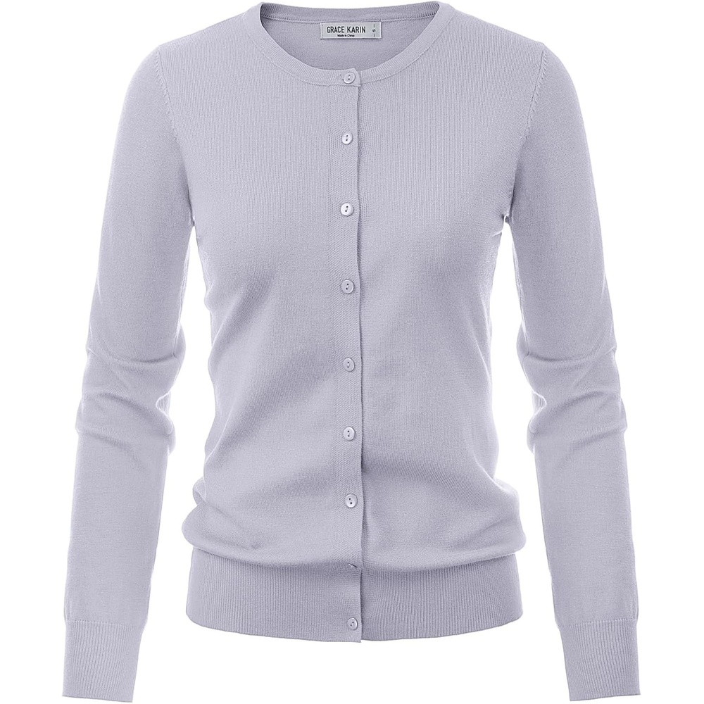 image:imageGRACE KARIN Cardigan Sweaters for Women Lightweight Trendy Long Sleeve Button Down Sweater Light Purple L