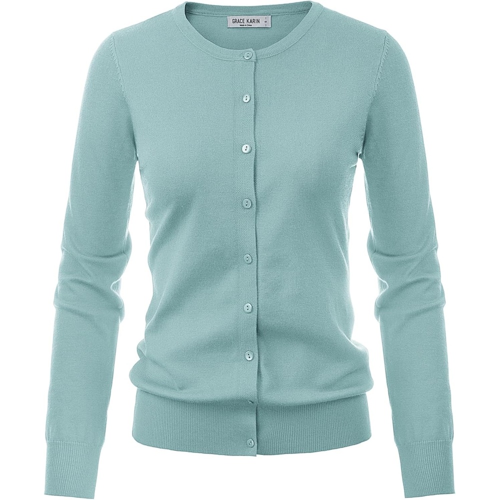 image:imageGRACE KARIN Lightweight Cardigan Sweaters for Women Open Front Long Sleeve Shrug Knitted Cardigan Jackets Blue Green M