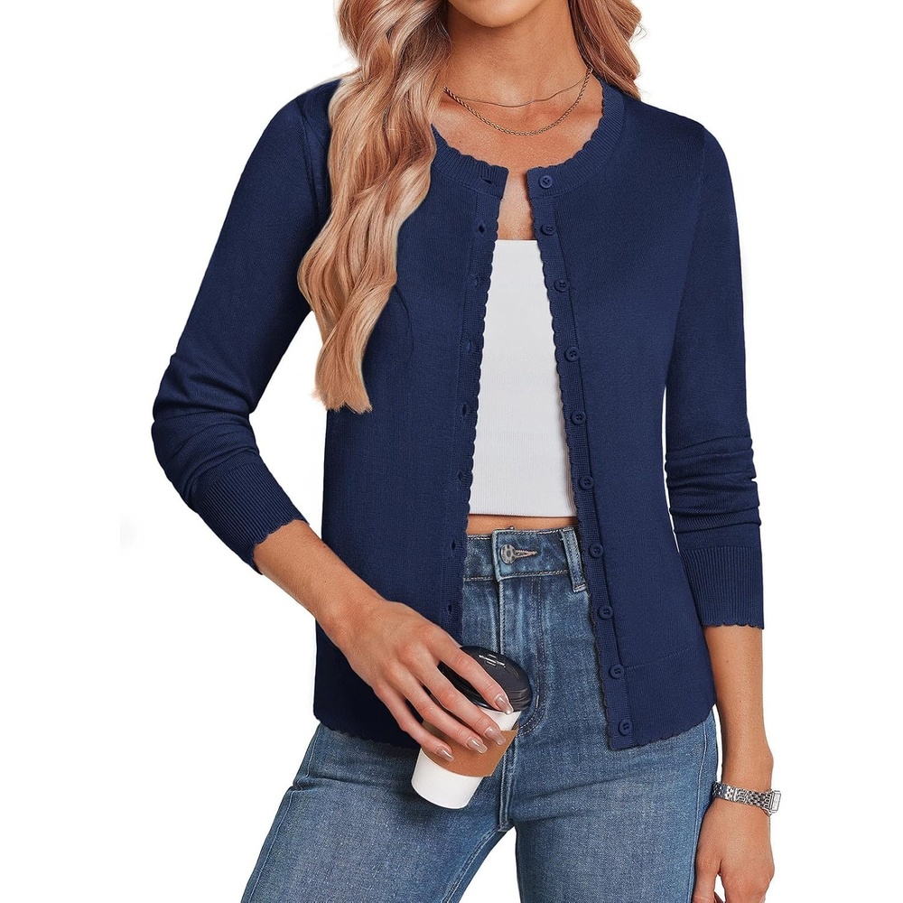 image:imageGRACE KARIN Women 2026 Lightweight Long Sleeve Fall Cardigan Sweaters Longsleeve Silhouette Full Front Buttonup Closure Casual Outfits for Fall amp Winter Daily WearNavy Blue