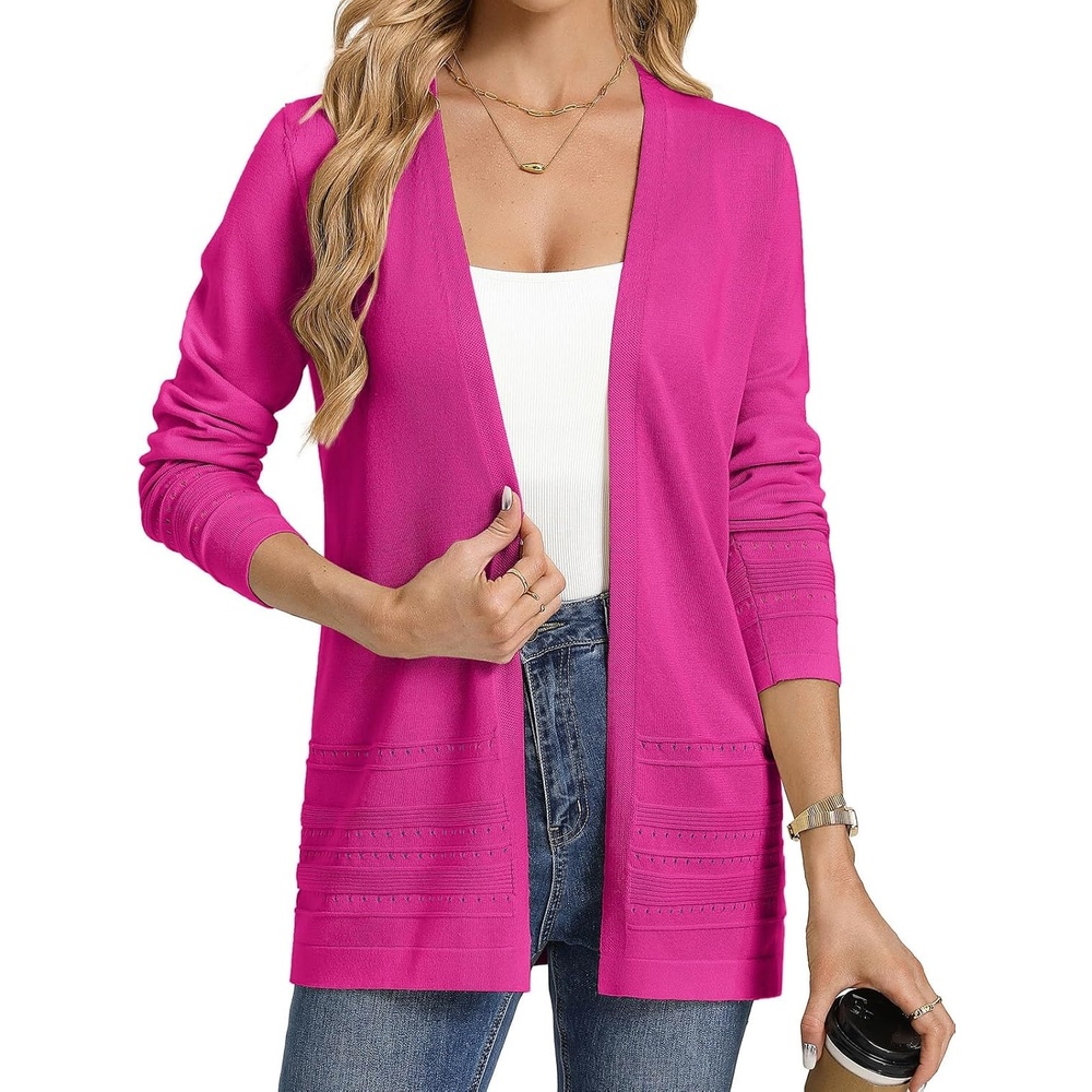image:imageGRACE KARIN Women Long Cardigan Sweaters 2026 Fall Fashion Teacher Outfits Open Front Long Sleeve V Neck Cardigan Duster Cardigans for Women Crochet Sweater Business Casual OutfitsRose Red