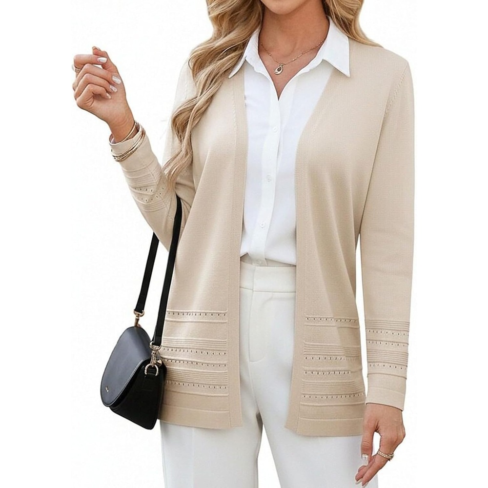 image:imageGRACE KARIN Women Long Cardigan Sweaters 2026 Fall Fashion Teacher Outfits Open Front Long Sleeve V Neck Cardigan Duster Cardigans for Women Crochet Sweater Business Casual OutfitsApricot