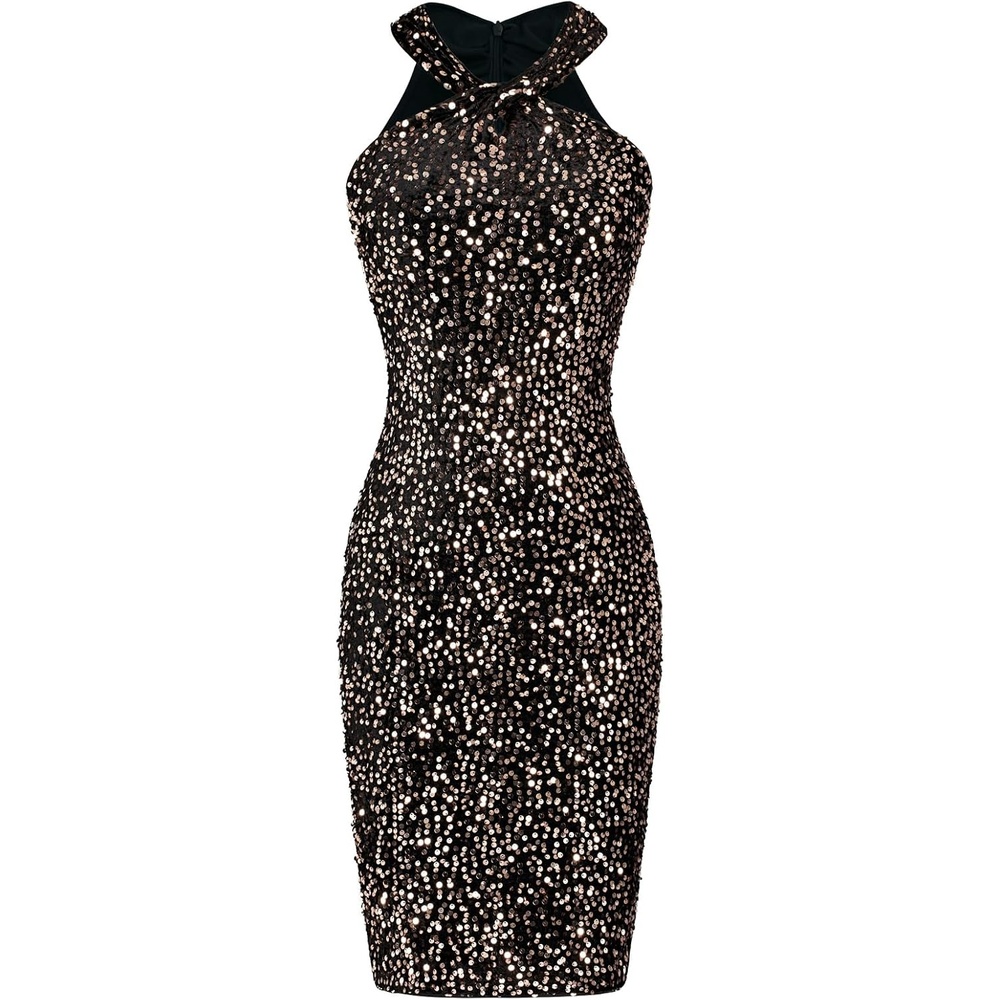 image:imageGRACE KARIN Women Short Sequin DressSparkly Cocktail Bodycon Dresses  SleevelessHalterVelvetGlitterSheathMiniKnee LengthSuitable for SpringFallWinterPartyFestivalClubGiftBlack Rose Gold