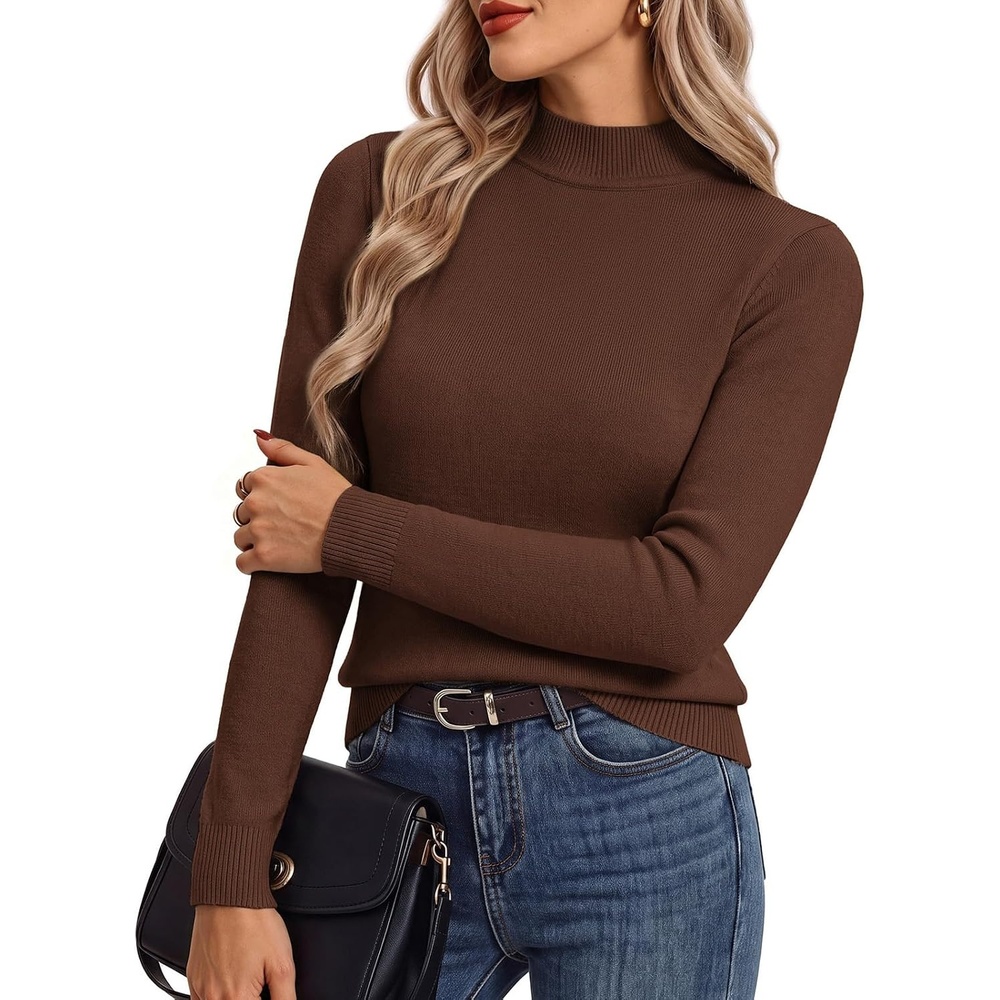 image:imageGRACE KARIN Womens Fleece Sherpa Lined Sweater Mock Neck Long Sleeve Thermal Pullover 2026 Fall Winter Slim Jumper TopsCoffee