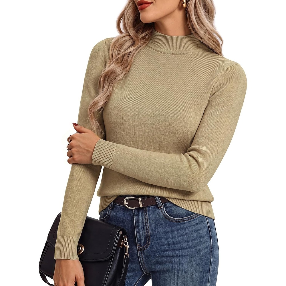 image:imageGRACE KARIN Womens Fleece Sherpa Lined Sweater Mock Neck Long Sleeve Thermal Pullover 2026 Fall Winter Slim Jumper TopsLight Camel