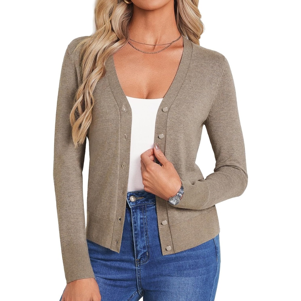 image:imageGrace KACIN Cardigan Sweaters for Women Lightweight Fall Fashion Outfits Button Up Sweater Long Sleeve V Neck Teacher Outfits 2026 Fall Fashion Business Casual Fashion TopsKhaki